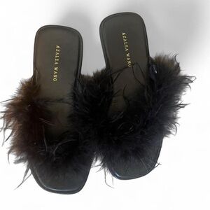 Black Feathered Women's Sandals